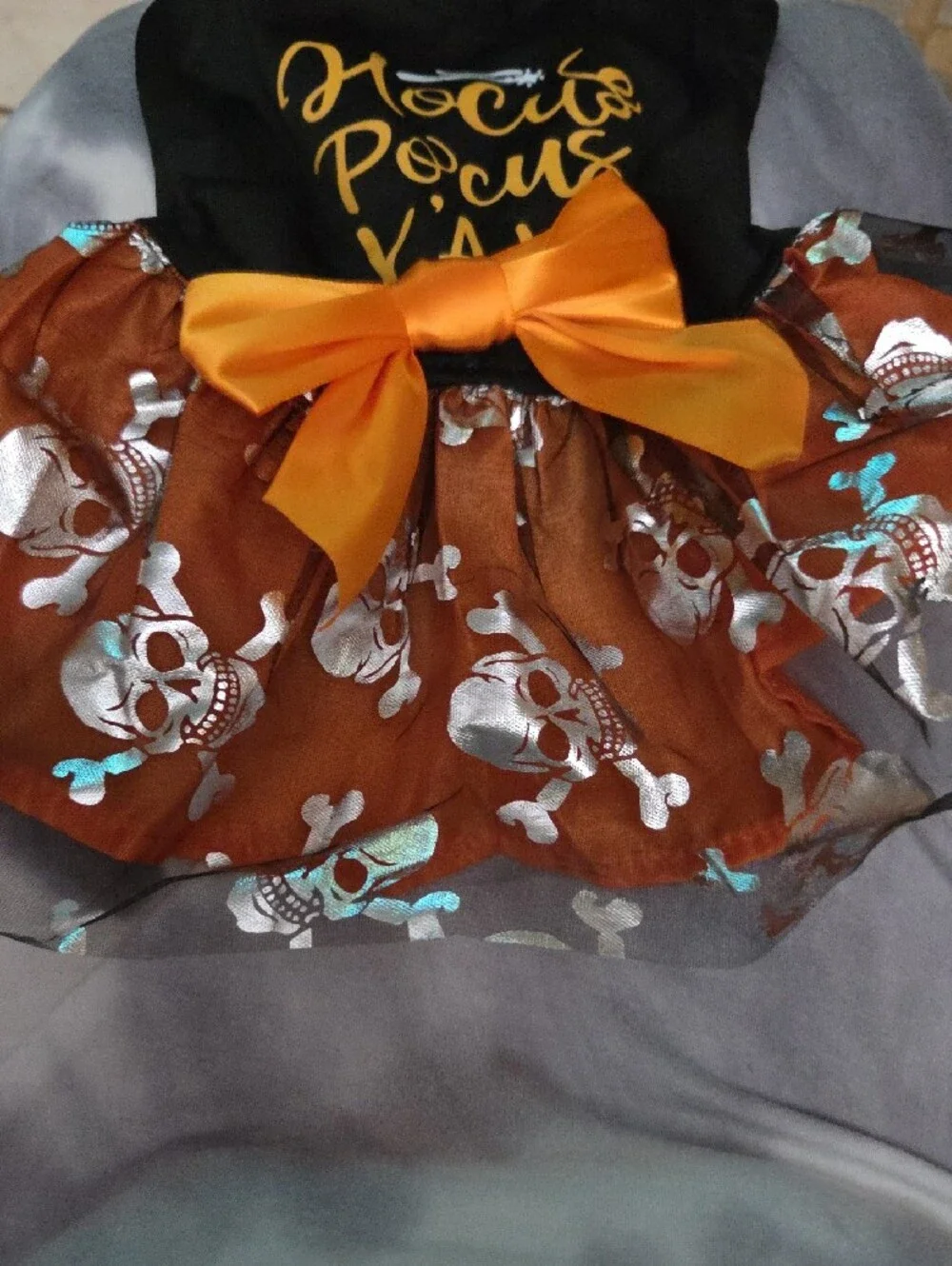 Halloween Skull Bow Dog Dress And Black & White Dress- Small